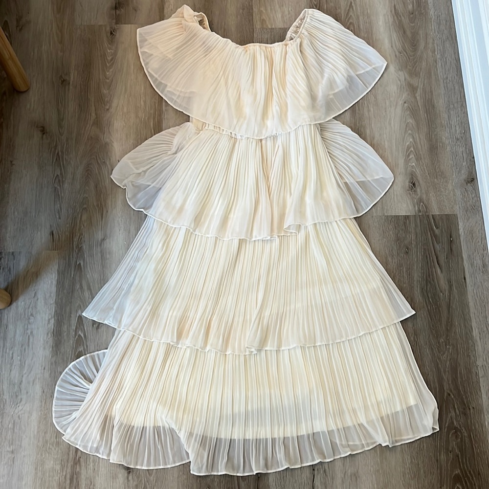 MIDI TIERED CHIFFON IVORY DRESS SZ S